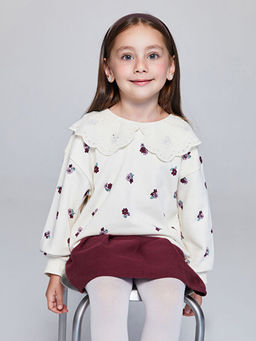 Bebe Yaka ?i?ek Bask?l? K?z ?ocuk Sweatshirt