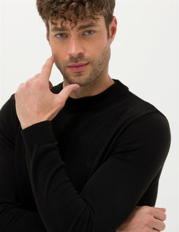 Siyah Slim Fit Yar_m Bal_k__ Yaka Basic Triko Kazak - Pierre cardin фото 2