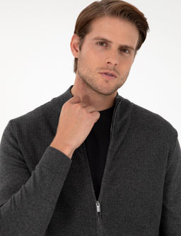 Gri Melanj Slim Fit Fermuarl_ Triko H_rka