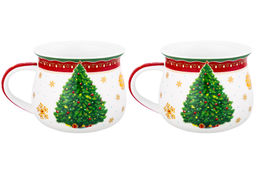 Набор 2 кружек 250 мл 11*8,5*7 см Новогодняя елка, красный узор, бочонок NEW BONE CHINA - Elan gallery фото 10