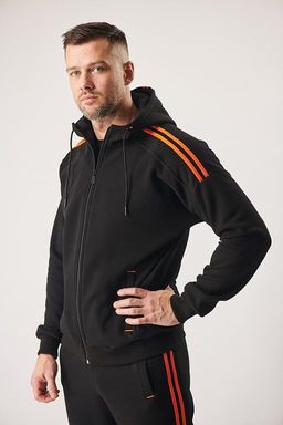 Спортивный костюм М-3118: Пике с начёсом Чёрный / Оранжевый