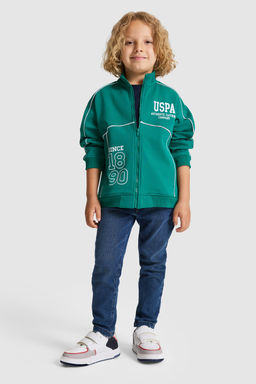 Erkek Гocuk Koyu YeЕil FermuarlД Sweatshirt