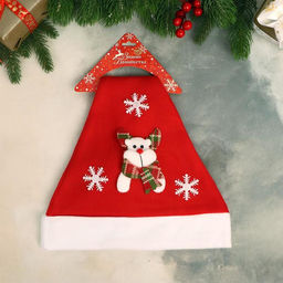 Колпак новогодний Оленёнок 29х40 см, красный - Зимнее волшебство фото 2