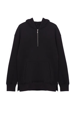 Siyah Oversize/Genis Kesim Fermuarl? Kapusonlu Ici Polarl? Basic Sweatshirt TMNAW25SW00050