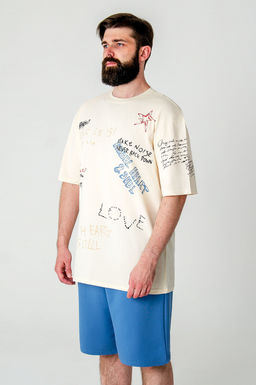 Арт.61151-16 Набор футболка и шорты 48-56 ( 5 шт.) Цвет:верх-светло-бежевый,низ-джинс - Идеал фото 3