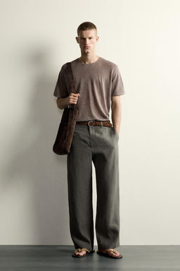 CAMISETA PUNTO RELAXED FIT 100% LINO / Marr?n / Topo