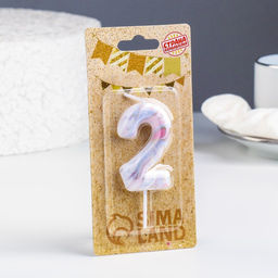 Цена за 2 шт. Свеча в торт «Белый мрамор», цифра 2, 5.5 см
