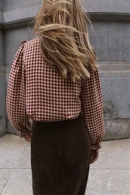 BLUSA VOLANTES CUADROS / Burgundy - Zara фото 3