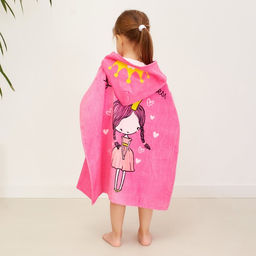 Полотенце - пончо детское LoveLife «Принцесса», махра, 100% хлопок 300 г/м, 60×120 см, ярко - розовое