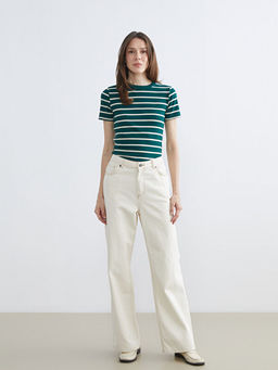 Bisiklet Yaka ?izgili Kad?n Body