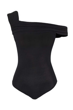 TRENDYOLMILLA Siyah Asimetrik Yaka Simli Orme Body TPRSS25BD00007