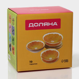 Тарелки Доляна Кролик, 19 предметов: 6 десертных тарелок, 6 обеденных тарелок, 6 мисок, салатник, стекло, голубые