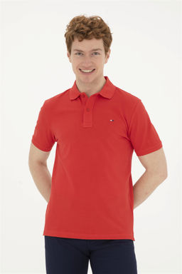 Мужская красная базовая футболка с воротником-поло Неожиданная скидка в корзине