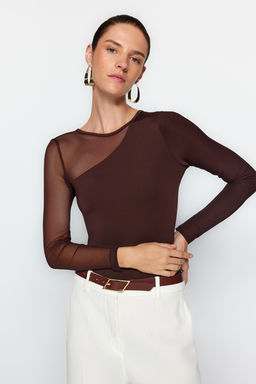 TRENDYOLMILLA Kahverengi Tul Detayl? C?tc?tl? Esnek Orme Body TWOAW24BD00021  фото 7