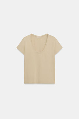 CAMISETA ALGOD?N MANGA CORTA / Beige claro
