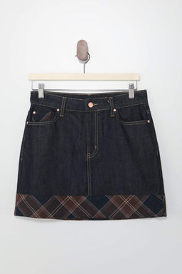 Koyu Mavi Ekose Detayl? Mini Denim Etek TWOSS26ET00067