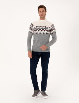 A__k Gri Melanj Slim Fit _eyrek Yaka Triko Kazak - Pierre cardin фото 4