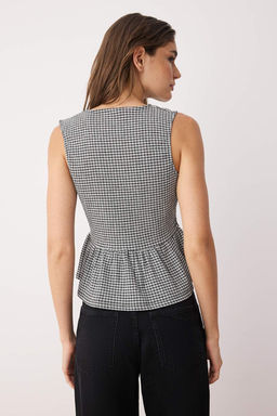 Trendyolmilla K?rm?z? Potikare Desenli Baglama Detayl? Kolsuz Esnek Orme Bluz TWOSS25BZ00410  фото 4