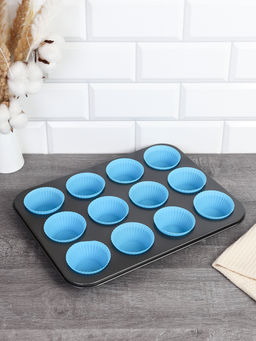Набор для выпечки кексов и капкейков 12 ячеек 36х26 + Форма силиконовая для кексов 12 штук / RSD-50/GF-743 Голубой - Галеонтрейд фото 4
