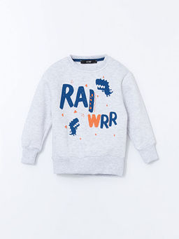 Bisiklet Yaka Bask?l? Erkek ?ocuk Sweatshirt