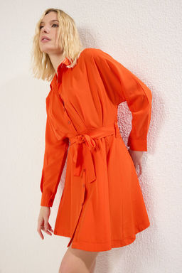 TRENDYOLMILLA Mavi Kusakl? Cizgili Mini Dokuma Gomlek Elbise TWOAW25EL00154  фото 19