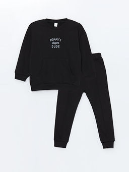 Bisiklet Yaka Bask?l? Erkek Bebek Sweatshirt ve E?ofman Alt 2li Tak?m