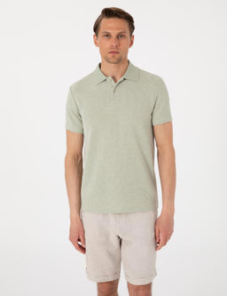 Haki Slim Fit _rme Dokulu Polo Yaka Ti__rt
