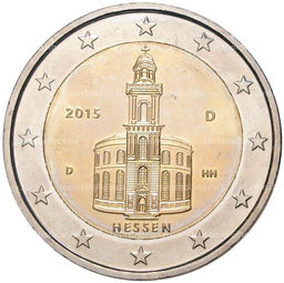Монета 2 евро 2015 года D Германия Федеральные земли Германии  Гессен (Церковь Святого Павла во Франкфурт-на-Майне)