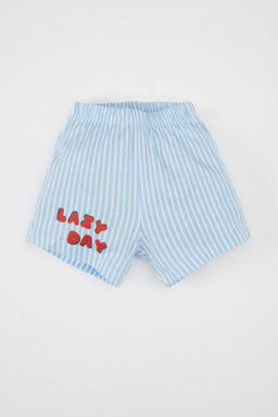 Пижамный комплект из чесаного хлопка в полоску с короткими рукавами для маленьких мальчиков - Defacto фото 2