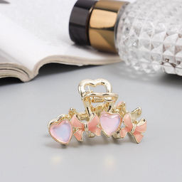 Цена за 6 шт. Крабик для волос «Хлоя галант», сердца банты, 4.5 см, золото