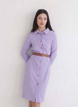 Платье-рубашка из микровельвета лавандовое - Martichelli фото 2