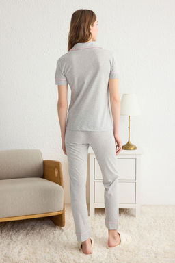 Trendyolmilla Siyah Pamuklu Yaka Kuzu Bask?l? Dar Kal?p Orme Pijama Tak?m? THMAW22PT0704 фото 6