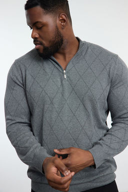 TRENDYOL MAN Gri Erkek Regular Yar?m Bal?kc? Yaka Baklava Triko Buyuk Beden Kazak TMNAW25AN00007 - Trendyolmilla фото 9