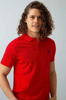 Мужская красная базовая футболка с воротником-поло - U.s. polo assn фото 2