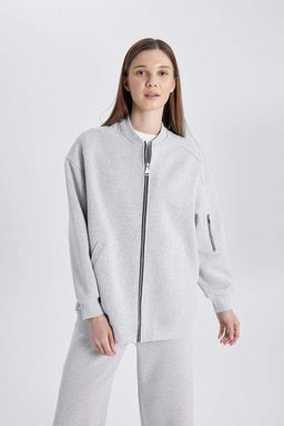 Бомбер-бомбер с воротником-стойкой Мягкий пушистый кардиган - Defacto фото 6