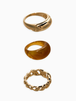 Набор колец 3 шт "Новый стиль" натурель, размер МИКС, цвет коричневый в золоте