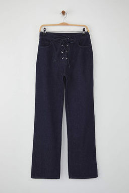 Ozel Koleksiyon Koyu Mavi Kus Gozu Baglama Detayl? Yuksek Bel Wide Leg Jeans TWOAW26JE00042 - Trendyolmilla фото 5