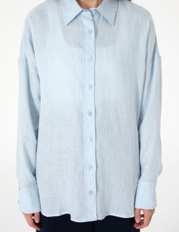 A__k Mavi Oversize Uzun Kollu %100 Keten G_mlek