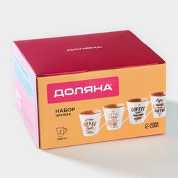Набор кружек фарфоровых Доляна «Вкусный кофе», 4 предмета: 340 мл