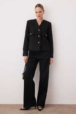 Siyah Simli Dokuma Tuvit Ceket TWOAW26CE00027 - Trendyolmilla фото 2