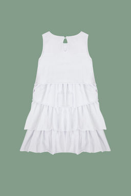 Beyaz K?z Cocuk F?rf?rl? Pamuklu Kolsuz Bisiklet Yaka Bayraml?k Orme Elbise TKDSS24EL00001 - Trendyolmilla фото 4