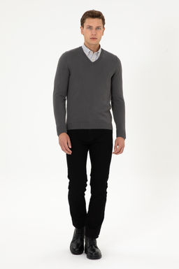 Erkek Slim Fit V Yaka Gri Basic Triko Kazak - U.s. polo assn фото 4