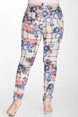 Брюки в клетку с цветочным принтом - Almond фото 2