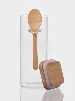 Банка для сыпучих BellaTenero «Эко», 420 мл, 8×6×16.8 см, с бамбуковой крышкой и ложкой, прозрачная