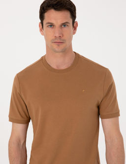 Kahverengi Regular Fit %100 Pamuk Bisiklet Yaka Basic T-shirt