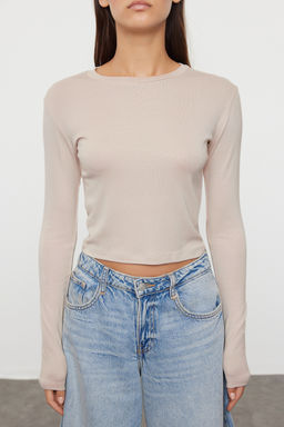 Tas Premium Viskon Bisiklet Yaka Crop Esnek Orme Bluz TWOAW24BZ00116