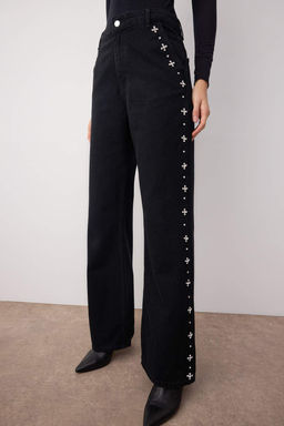 Siyah Yuksek Bel Tasl? Wide Leg Jeans TWOAW26JE00032 - Trendyolmilla фото 3