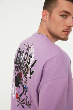 TRENDYOL MAN Lila Oversize Yaz? Bask?l? %100 Pamuklu T-Shirt TMNSS21TS2037 - Trendyolmilla фото 4