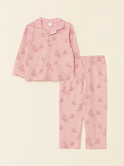 Polo Yaka Uzun Kollu Bask?l? K?z Bebek Pijama Tak?m
