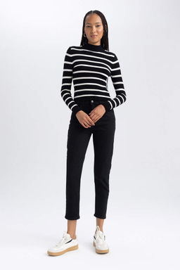 Свитер узкого кроя в полоску с полуводолазкой - Defacto фото 2